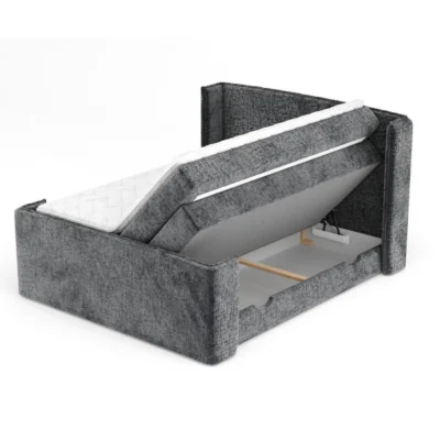 Maison de Reve Boxspringbett FREELAND in Anthrazit, Liegefläche 140x200 cm – mit Bettkasten, Taschenfederkern
